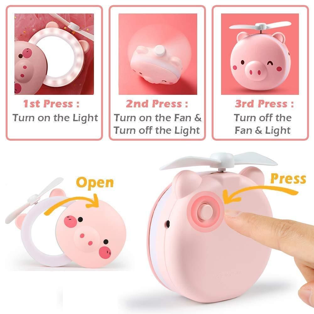 Cute Piggy Pocket LED Lights Mirror